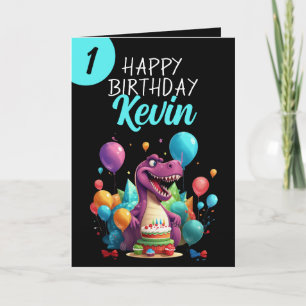 Funny Black und Aquamarin Trex Boy 1. Geburtstag Karte