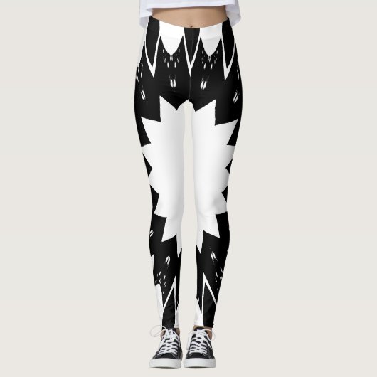 Funny Black und White Star Leggings (Vorderseite)