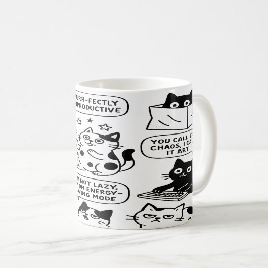 Funny Black & White Cat Pattern Tasse (VorderseiteRechts)