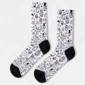 Funny Black & White Cats Pattern Cat Lovers Socken (Linkes Detail)