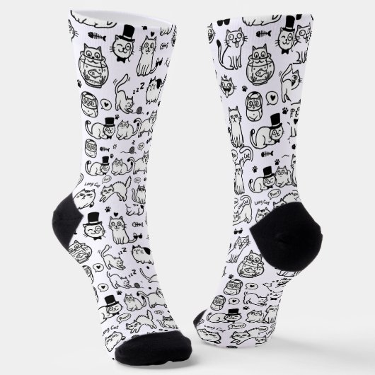 Funny Black & White Cats Pattern Cat Lovers Socken (Gewinkelt)