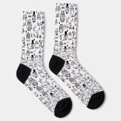 Funny Black & White Cats Pattern Cat Lovers Socken (Rechts)