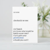 Funny Black & White Simple Trauzeuge No one Meme Dankeskarte (Stehend Vorderseite)