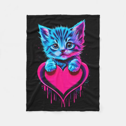 Funny Blacklight Glitch Art Cute Cat Kitten Valent Fleecedecke (Vorderseite)
