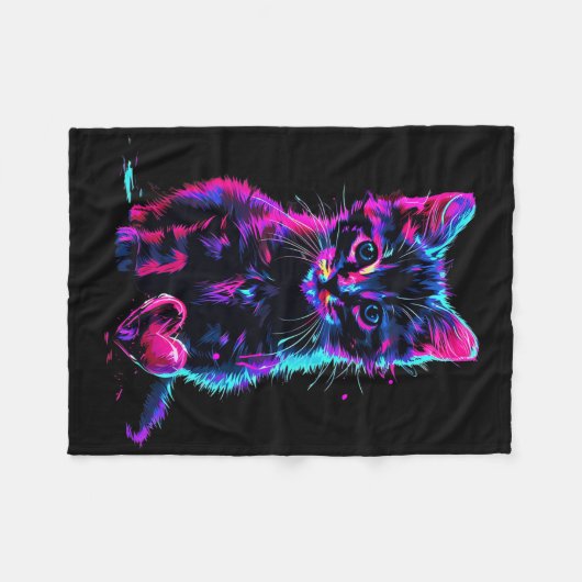 Funny Blacklight Glitch Art Cute Cat Kitten Valent Fleecedecke (Vorderseite (Horizontal))