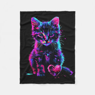 Funny Blacklight Glitch Art Cute Cat Kitten Valent Fleecedecke