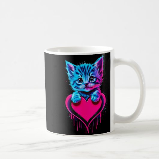 Funny Blacklight Glitch Art Cute Cat Kitten Valent Kaffeetasse (Rechts)