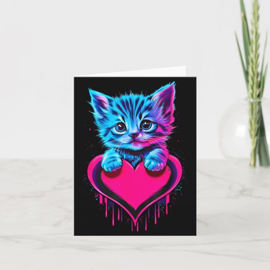 Funny Blacklight Glitch Art Cute Cat Kitten Valent Karte (Vorderseite)
