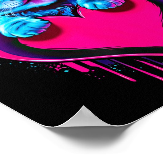 Funny Blacklight Glitch Art Cute Cat Kitten Valent Poster (Ecke)