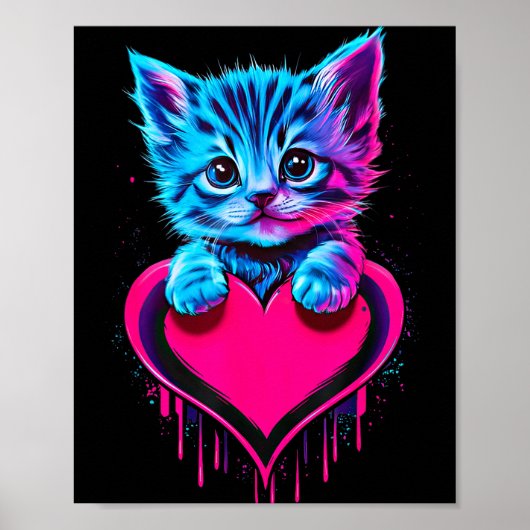 Funny Blacklight Glitch Art Cute Cat Kitten Valent Poster (Vorne)