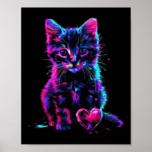 Funny Blacklight Glitch Art Cute Cat Kitten Valent Poster (Vorne)