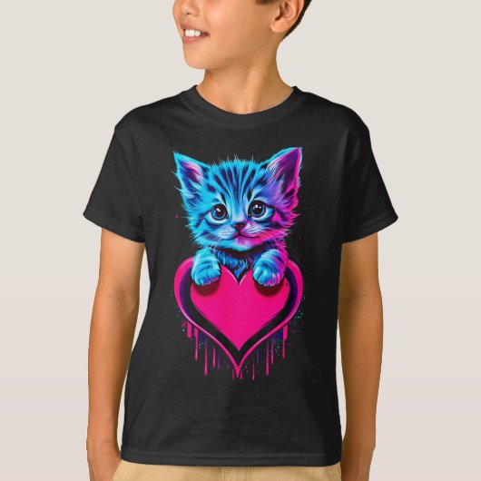 Funny Blacklight Glitch Art Cute Cat Kitten Valent T-Shirt (Vorderseite)