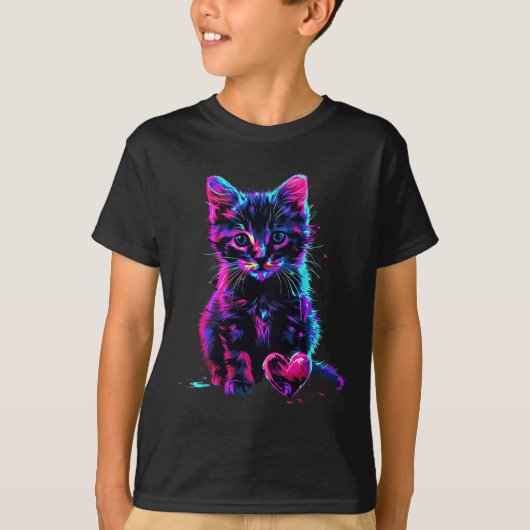 Funny Blacklight Glitch Art Cute Cat Kitten Valent T-Shirt (Vorderseite)