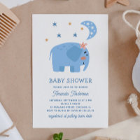 Funny blauer Elefant & Mondsterne. Niedliche Babyd