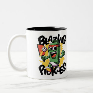 Funny Blazing Pickles Pickleball Zweifarbige Tasse