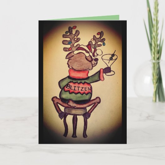Funny Blitzen Weihnachtskarte Karte (Vorderseite)