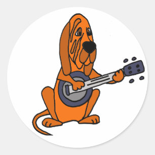 Funny Bloodhound spielt Banjo Runder Aufkleber