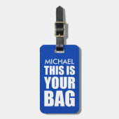 Funny Blue Bag Achtung Reisen Gepäckanhänger (Vorderseite vertikal)