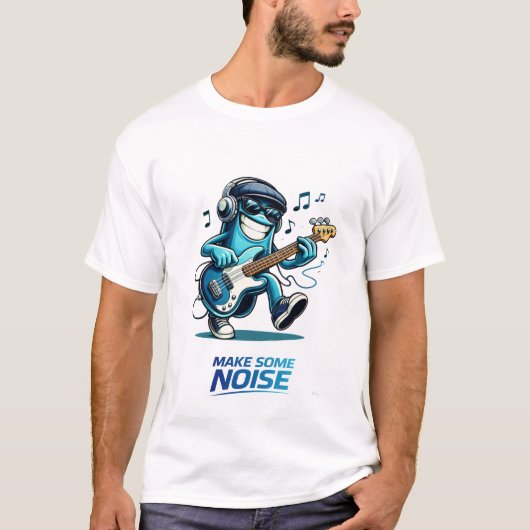 Funny Blue Bass Player Character Music  T-Shirt (Vorderseite)