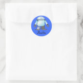 Funny Blue Cartoon Robot Runder Aufkleber (Tasche)