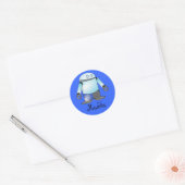 Funny Blue Cartoon Robot Runder Aufkleber (Umschlag)