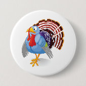 Funny Blue Cartoon Türkei mit Patriotic Feathers Button (Vorderseite)