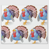 Funny Blue Cartoon Türkei mit Patriotic Feathers Geschenkpapier (Flach)