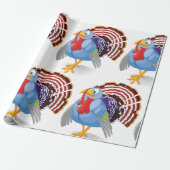 Funny Blue Cartoon Türkei mit Patriotic Feathers Geschenkpapier (Ungerollt)