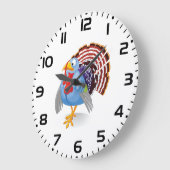 Funny Blue Cartoon Türkei mit Patriotic Feathers Große Wanduhr (Winkel)