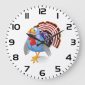 Funny Blue Cartoon Türkei mit Patriotic Feathers Große Wanduhr (Vorderseite)