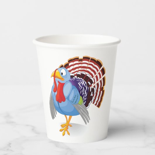Funny Blue Cartoon Türkei mit Patriotic Feathers Pappbecher (Vorderseite)