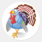 Funny Blue Cartoon Türkei mit Patriotic Feathers Runder Aufkleber (Vorderseite)