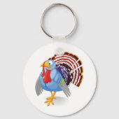Funny Blue Cartoon Türkei mit Patriotic Feathers Schlüsselanhänger (Rückseite)