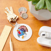 Funny Blue Cartoon Türkei mit Patriotic Feathers Schlüsselanhänger