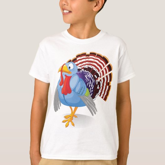Funny Blue Cartoon Türkei mit Patriotic Feathers T-Shirt (Vorderseite)