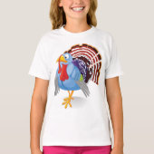 Funny Blue Cartoon Türkei mit Patriotic Feathers T-Shirt (Vorderseite)