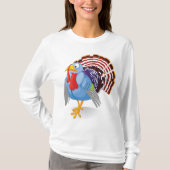 Funny Blue Cartoon Türkei mit Patriotic Feathers T-Shirt (Vorderseite)