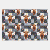 Funny Blue Checkered Highland Cow Birthday Geschenkpapier Set (Vorderseite)
