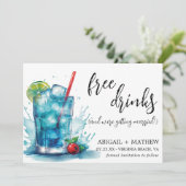Funny Blue Cherry Cocktail Trendy Foto Wedding Save The Date (Stehend Vorderseite)
