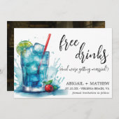 Funny Blue Cherry Cocktail Trendy Foto Wedding Save The Date (Vorne/Hinten)