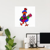 Funny Blue Chicken Lila Gitarre spielen Poster (Heimbüro)