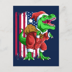 Funny Blue Christmas Santa TRex Tyrannosaurus Xmas Feiertagspostkarte