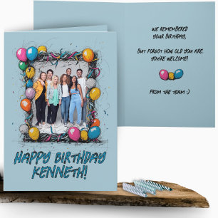 Funny Blue Custom Foto Birthday Card Group Team Karte