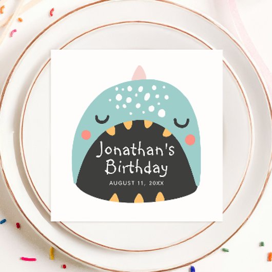 Funny Blue Dinosaurier. Kinder-Dino-Monster Geburt Serviette