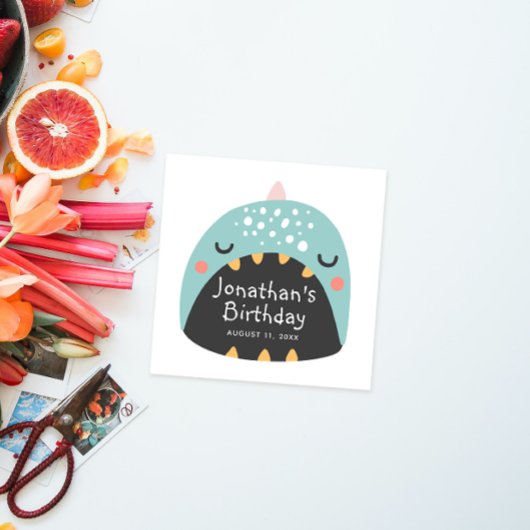 Funny Blue Dinosaurier. Kinder-Dino-Monster Geburt Serviette