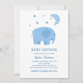 Funny Blue Elefant & Mond. Niedliche Babydusche Einladung (Vorderseite)