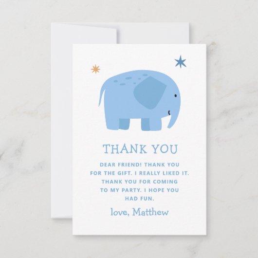 Funny Blue Elefant. Süße Tier Junge Kindergeburtst Dankeskarte (Vorderseite)
