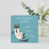 Funny Blue Eyes Siamese Cat Birthday Karte (Stehend Vorderseite)