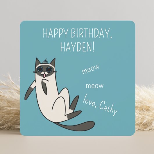 Funny Blue Eyes Siamese Cat Birthday Karte