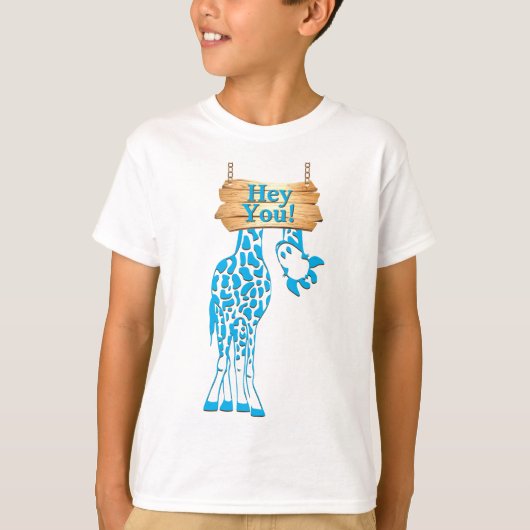 Funny Blue Giraffe Hey, du unterschreib T-Shirt (Vorderseite)